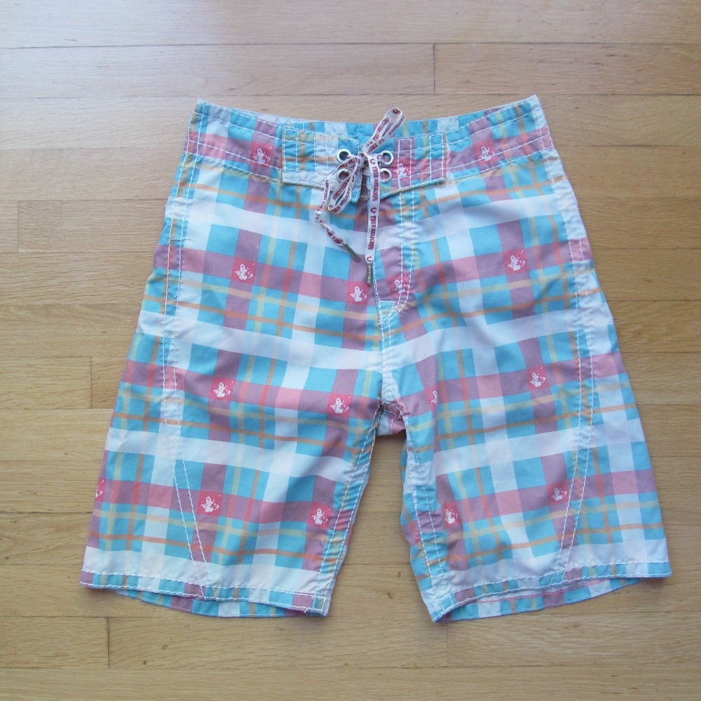 True Religion Men's Plaid Board Shorts Swim Trunks